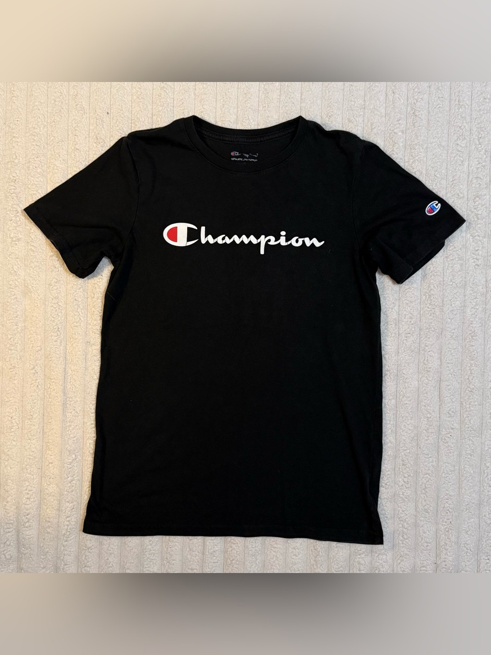 Champion Black T-Shirt Script Logo Tee S